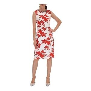 Sachin & Babi NWT Anna Coral Narcissus Floral Print Embellish Sheath Dress Sz 0‎